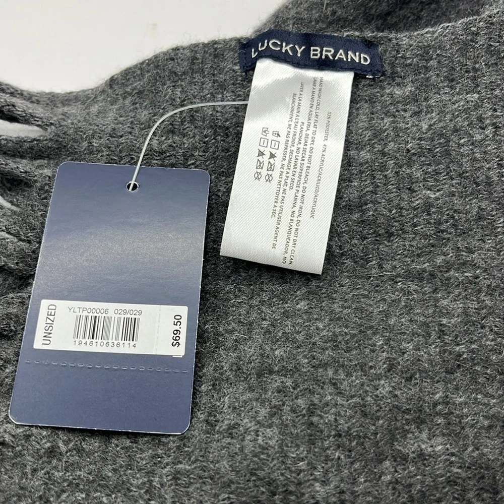 Lucky Brand Brushed Oversized Scarf Wrap in Charcoal Gray with Long Fringe